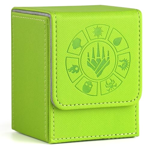 Arkeiliy Card Deck Box, 110+ Storage MTG Deck Box with 50 Pcs Card Sleeve, Collectible Trading Card Cases for Magic Commander and More (Grass) - color: Grass