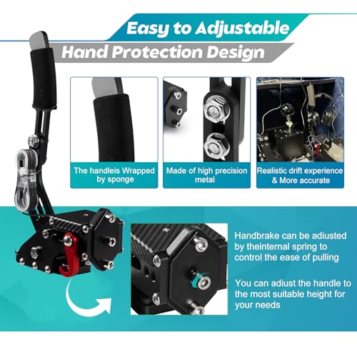 Dexepe PC USB Simulator Shifter 64 Bit Handbrake with Clamp L Shape Lever Kit Compatible with ATS ETS Dust WRC Sim Racing Games Compatible with G29 G27 G25 G920 T300RS/GT Steering Wheel Sequential H Gear Shifter 7+R Black PC System only
