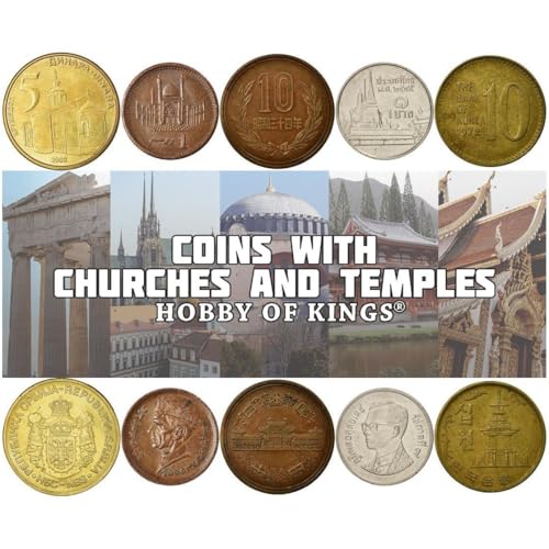 Houses of Worship Novelty Coin Collection - 5 Fantasy Coins - Featuring Churches, Chapels, Cathedrals, Synagogues, Mosques, Temples, Shrines, Pagodas - color: 5 Houses of Worship Coins