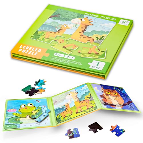 D-KINGCHY Magnetic Puzzles for Kids Ages 3+, 3-in-1 Puzzle Book 9 12 16 Pieces, Travel Jigsaw Puzzles, Road Trips Toys for 3 4 5 6 7 Boys Girls Birthday Gift (Animals) - style: Animals