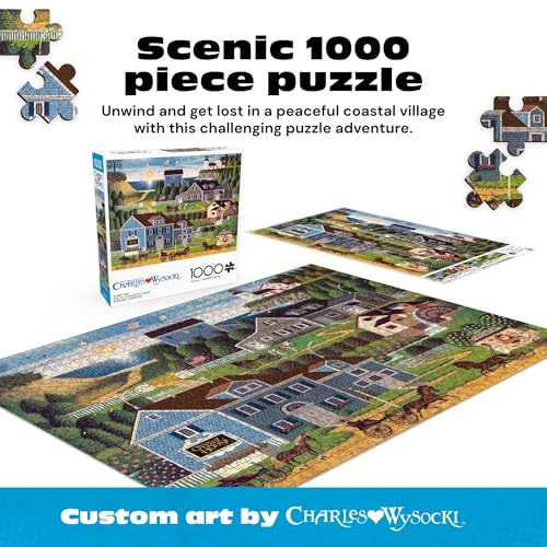Buffalo Games - Charles Wysocki Sunset Bay - 1000 Piece Puzzle for Adults | Art by Charles Wysocki, Frameable Art, Made in USA, Recycled Board, Includes Poster, Challenging, intermediate to expert - color: Sunset Bay