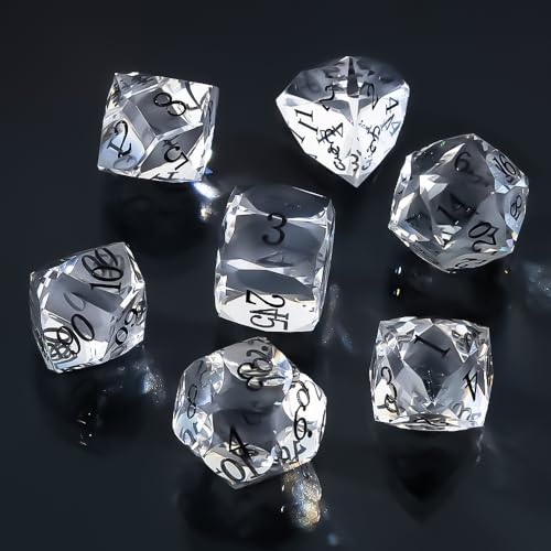 Resin DND Dice Set, 7 Pieces Handmade Sharp Edge Polyhedral Dice for Role Playing Game, Dice Accessory for D&D RPG Players and Starters d4 d6 d8 d10 d12 d20 with Gift Box (White) - color: White