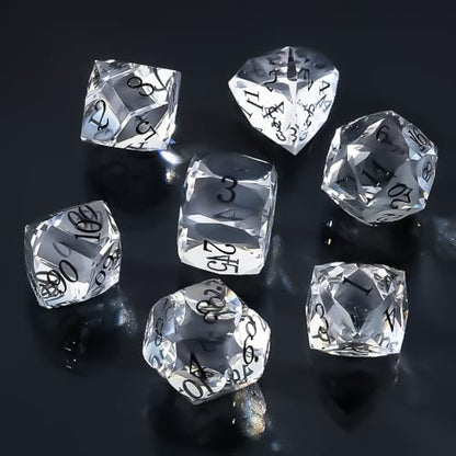 Resin DND Dice Set, 7 Pieces Handmade Sharp Edge Polyhedral Dice for Role Playing Game, Dice Accessory for D&D RPG Players and Starters d4 d6 d8 d10 d12 d20 with Gift Box (White) - color: White