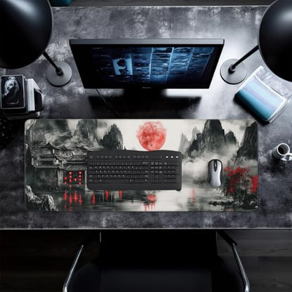 Retro Landscape Mouse Pad Abstract Big Mouse Pad 31.5x11.8 Inch Landscape Texture Non-Slip Rubber Base Large Mousepad Stitched Edges Keyboard Mouse Mat Desk Pad for Office and Home - color: Retro Landscape