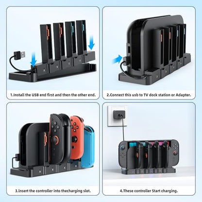 FASTSNAIL Switch Controller Charger for Nintendo Switch 2/1/OLED for Joycon | 9-in-1 Dual-Direction Magnetic Controller Charging Dock for Joycon 2, Switch 1/2 Fast Charger Station Stand Accessories - size: For Switch 1/2