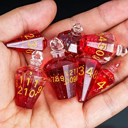 7PCS Potion DND Dice Set,Transparent Sharp Edge Dice Set D&D RPG Polyhedral Die,for Dungeons & Dragons, Pathfinder, and TTRPG Roleplaying Games (Red) - color: Red