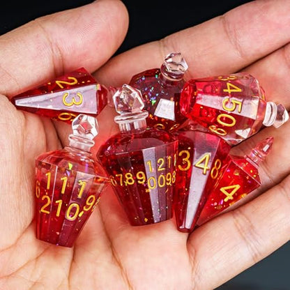7PCS Potion DND Dice Set,Transparent Sharp Edge Dice Set D&D RPG Polyhedral Die,for Dungeons & Dragons, Pathfinder, and TTRPG Roleplaying Games (Red) - color: Red