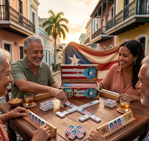 Puerto Rico Dominoes Set – Boricua Edition Double Six Domino – Puerto Rican Flag Design Dominos for Adults & Cultural Gatherings