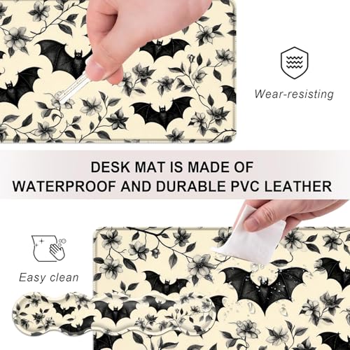 Mouse Pad,Large Desk Mat Set, 4in1 XL Mousepad + Keyboard Wrist Rest+Mouse Wrist Rest+Coaster with Ergonomic Desk Pad for Home Office Table Computer Cover -Floral Bats Pattern - color: Floral Bats Pattern