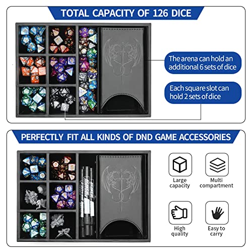 Grajar 3 in 1 Dice Tray with Lid, Portable Dice Box Storage, DND Dice Holder for Dungeons and Dragons D&D RPG MTG Table Games (Black) - color: Black