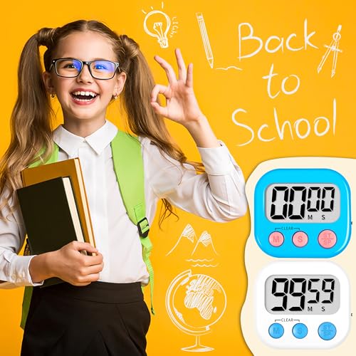 ZILLEEN Classroom Timer for Kids Teachers 2 Pack Digital Timers, Blue & White - color: White & Blue