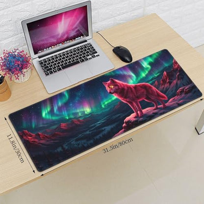 Wolf Gaming Mouse Pad XL - 31.5x11.8 in Large Extended Desk Mat, Galaxy Night Sky Design, Non-Slip Rubber Base, Stitched Edges for Office & Game - color: 2
