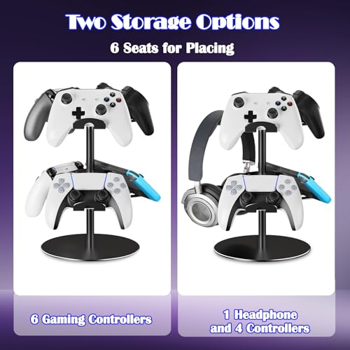 ZHGM Controller Stand 2 Tiers, Universal Gaming Headphone Stand Compatible with Xbox PS5 PS4 Nintendo Switch Pro, Aluminum Headset Holder Organizer Rack, Desktop Gamepads Holder, Black - color: Black
