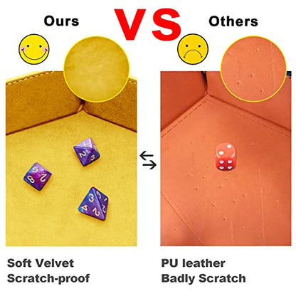 SIQUK 2 Pieces Dice Tray PU Leather Dice Folding Hexagon Tray Dice Holder for Dice Games Like RPG, DND and Other Table Games (Yellow, Violet) - color: Yellow, Violet