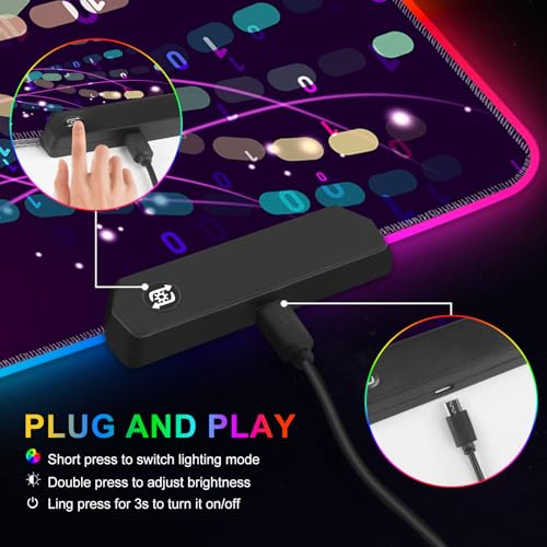 ARTSO Purple RGB Gaming Mouse Pad, XXL Large Extended Glowing Led Keyboard Mat, Cool Mouse pad Desk Pad Non-Slip Computer Mousepad Mat 35.4 x15.7 Inch, Technology Brain - color: Purple Technology Brain