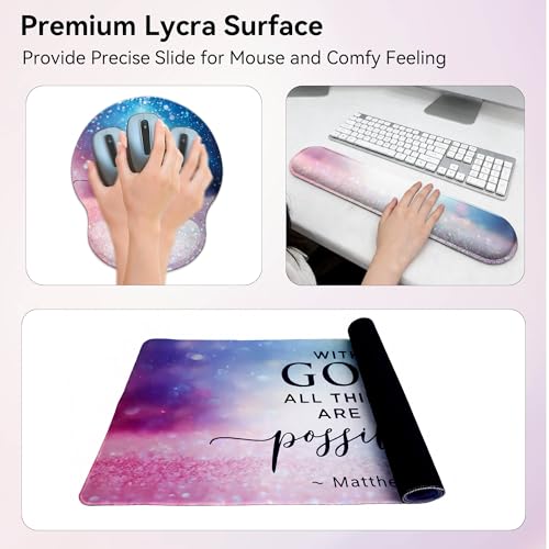 Desk Mat Set + Keyboard and Mouse Pad with Wrist Rest Support,4-in-1 Large Mousepad Computer Mats for Desktop Home & Office-with God - color: D3-Glitter Green