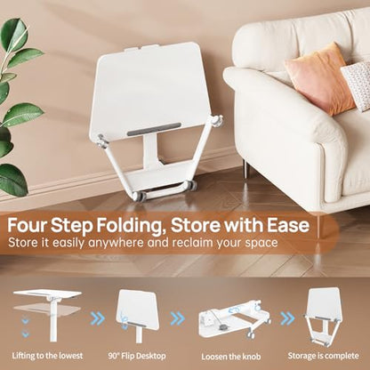 Foldable Mobile Standing Desk, Rolling Laptop Cart, White | 29.9"-42.9" Height Adjustment, Easy to Fold, Portable Standing Desk on Wheels, Folding Desk for Compact Space - color: White