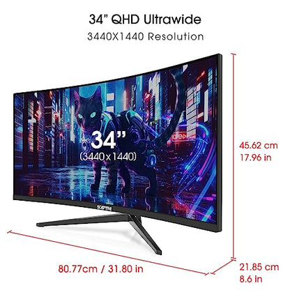 Sceptre 34-Inch Curved Ultrawide WQHD Monitor (3440 × 1440), R1500, up to 180Hz/165Hz, DisplayPort x2, 99% sRGB, 1ms, Built-in Speakers, Machine Black, 2025 (C345B-QUT168) | 34 Va 1500r Curved Wqhd, 1ms Mprt, 99% Srgb, Dp1.4×2, Hdmi2.0×2, Built-in 2×3w Sp