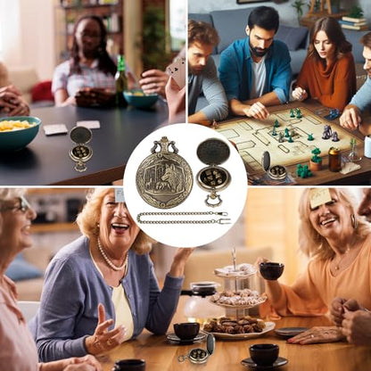 Mini DND Dice Set with Steampunk Wolf Pocket Watch Shell Case, 7pcs Polyhedral Metal D&D Dice, DND Gifts with Gift Box, Role Playing Board Games Accessories - color: Bronze