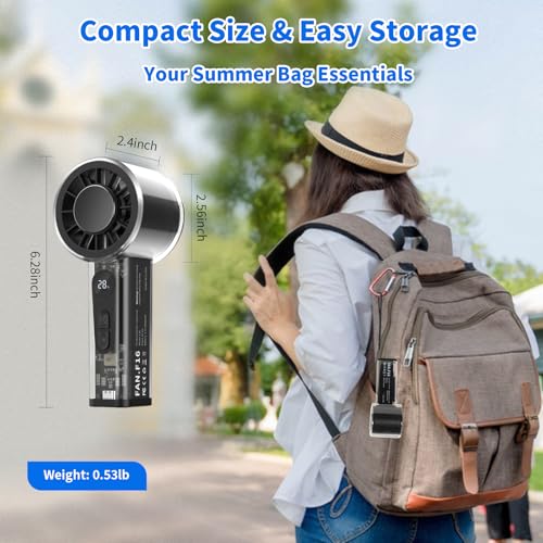 Portable Handheld Fan with Ice Cooler, 5000mAh Battery, 6 Speeds, LED Digital Display, Turbo High Speed Personal Fan, Transparent Design for Travel, Summer, Outdoor, Concerts, Black - color: Black