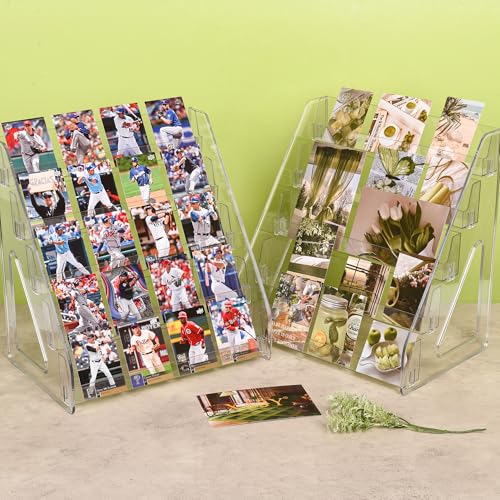CELSOL Elevated 5 Tier Clear Acrylic Card Display Stand for Trading Cards, Sports Cards, Greeting Cards, Stickers – Slanted Holder for PSA Slabs, Vendors, Collectors & Retail (5 Tier 1 Pack)