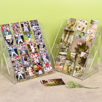 CELSOL 2 Pack Elevated 5 Tier Clear Acrylic Card Display Stand for Trading Cards, Sports Cards, Greeting Cards, Stickers – Slanted Holder for PSA Slabs, Vendors, Collectors & Retail (5 Tier 2 Pack)