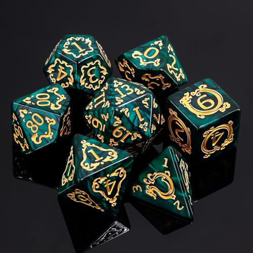 DND Dice Set - 7 Polyhedral Role Playing Dice with Gold Dragon Design, Acrylic D&D Dice Perfect for Dungeons and Dragons, Pathfinder, Warhammer, RPG Games (Green) - color: Gold Dragon-green