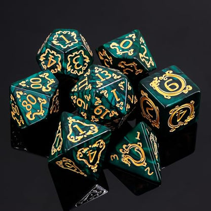 DND Dice Set - 7 Polyhedral Role Playing Dice with Gold Dragon Design, Acrylic D&D Dice Perfect for Dungeons and Dragons, Pathfinder, Warhammer, RPG Games (Green) - color: Gold Dragon-green
