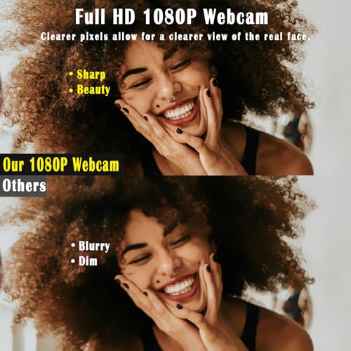1080P Webcam for PC/Laptop, USB Webcam with Microphone, Noise Cancellation, Support Beauty, Plug & Play with Auto Light Correction for Video Calls, Live Streaming Gaming & Online Meeting