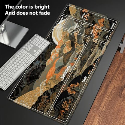 MTG Playmat with Zones, TCG Card Game Play Mat with Stitched Edges, Non-Slip Rubber Base Gaming Desk Mat, Smooth Surface 24 x 14 Inch, Japanese Abstract Art - color: Japanese Abstract Art, size: Zone 1
