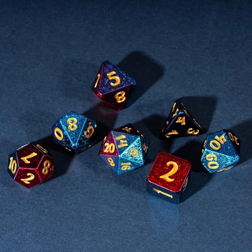 DND Dice Set Red-Blue Sparkling D&D Polyhedral Dice for Board Games | Leather Storage Bag, DM Gift, for Dungeons and Dragons Role Playing Games - color: Electroplated-red&blue