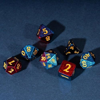 DND Dice Set Red-Blue Sparkling D&D Polyhedral Dice for Board Games | Leather Storage Bag, DM Gift, for Dungeons and Dragons Role Playing Games - color: Electroplated-red&blue