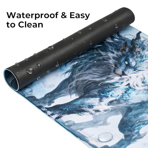 Lion Gaming Mouse Pad, XXL Chinese Landscape Desk Mat 31.5X15.7 | HD Print, Non Slip Rubber Base, Waterproof Fabric Top, Stitched Edges, Ideal Gift for Dorm, Home, Office & Back to School - color: Iceblue