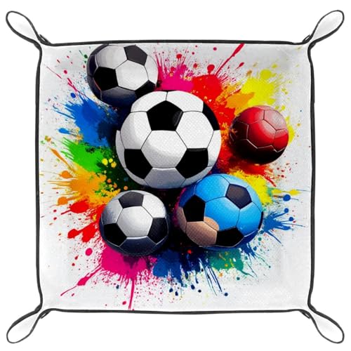 Dice Trays Soccer Holder Storage Box for Dice Games Like RPG DND, Leather Dice Holder Portable Folding Rolling Dice Tray, 16x16cm - color: Multi 6
