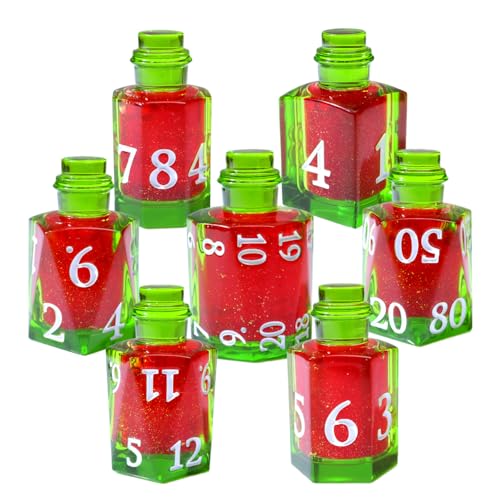 XENOLUX Potion Bottle Liquid Core DND Dice Set, Dynamic Red Glitter in Green Resin Polyhedral RPG Dice for Dungeons and Dragons Tabletop Games - BOT5 - color: Bot5