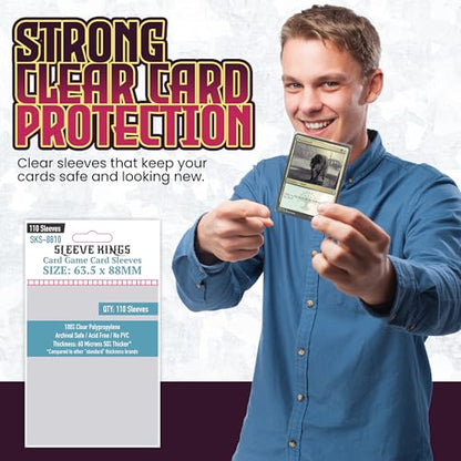 Sleeve Kings Standard Card Sleeves – 110 Count, Clear 60 Micron Thickness, Medium MTG Size (63.5 x 88 mm), Compatible with Magic: The Gathering & More – SKU: SKS-8810 - size: 63.5 x 88 mm, style: Card Game