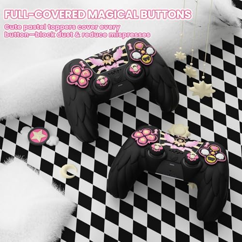 PlayVital Magic Wings Protective Silicone Cover Skin for ps5 Controller – Soft Anti-Slip Grip Protector Case for ps5 Controller with Thumbstick Caps & Stickers, Charging Station Compatible - Black - color: Black