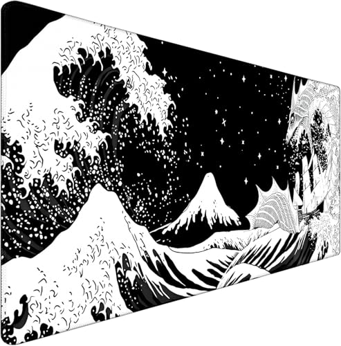 Large Gaming Mouse Pad, Waterproof Extra Large Big Mouse Pad with Stitched Edge, XXXL Non-Slip Black Computer Long Mousepad for Gamer, Office & Home, Black White Dragon - color: Dragon, size: 35.4L x 15.7W inches