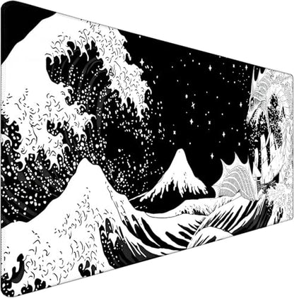 Large Gaming Mouse Pad, Waterproof Extra Large Big Mouse Pad with Stitched Edge, XXXL Non-Slip Black Computer Long Mousepad for Gamer, Office & Home, Black White Dragon - color: Dragon, size: 35.4L x 15.7W inches