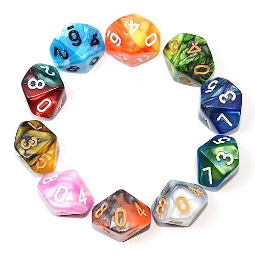 SmartDealsPro 10-Pack D4 D6 D8 D10 D12 Multi Colored Polyhedral Dice for for Dungeons and Dragons DND RPG MTG Table Games (Double Color, D10) - color: Double Color, size: D10-20.5mm