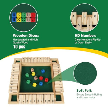 GOTHINK 1-4 Player Shut The Box Dice Game, 11.5-inch Wooden Board Table Math Game with 10 Dices - Math & Decision Skills for Adults/Kids, Perfect for Home Class Parties & Pubs - Classic Tabletop Fun - color: Original - 11.5 Inch