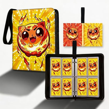Trading Card Binder Small 4 Pocket,capacity of 400 Cards, 50 Clear Sheets Included, 3 Rings And Zipper, Cards Binder, Collector Binder, Water Proof with Dragon Design (RedFire Ball, Small) - color: RedFire Ball, size: Small