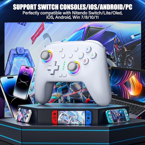 ZRZLMVP Wireless Switch Controllers for Nintendo Switch/OLED/Lite/Switch 2 | 1000mAh Rechargeable Switch Pro Controller with 9 Colors LED Light, Switch Control with Wake Up,Turbo,Vibration,6 Axis Gyro - color: Offwhite