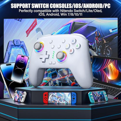 ZRZLMVP Wireless Switch Controllers for Nintendo Switch/OLED/Lite/Switch 2 | 1000mAh Rechargeable Switch Pro Controller with 9 Colors LED Light, Switch Control with Wake Up,Turbo,Vibration,6 Axis Gyro - color: Offwhite