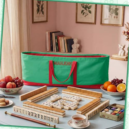 Mahjong Bag for Tiles and Racks Empty American Mahjong Tiles Carrying Tote 31.5 x 12 x 4 Inch Canvas Tile Game Accessory Gift for Pusher Rack Mat Carrying, Case Only(Red and Green) - color: Red and Green