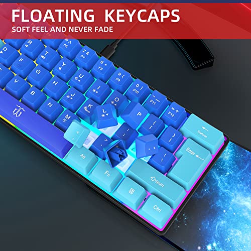 Snpurdiri 60% Wired Gaming Keyboard, RGB Ultra-Compact Mini Keyboard, Waterproof Mechanical Feeling Small Keyboard for PC/Mac Gamer, Typist, Travel, Easy to Carry on Business Trip (Wathet-Blue) - color: Wathet and Blue