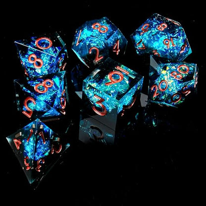 FugaCity Dice Set,Handmade Sharp Edge 7 Piece Resin Dice-Dungeon&Dragons Polyhedral Dice Set, D&D Dice Set with Gift Dice Case for RPG MTG Table Games - color: D-black-blue