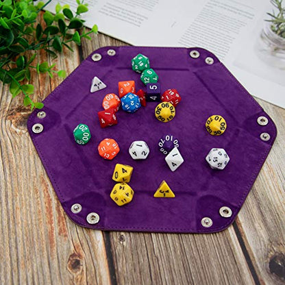 SIQUK 4 Pieces Dice Tray Hexagon Dice Rolling Holder Folding PU Leather Dice Trays for Dice Games Like RPG, DND and Other Table Games (Cyan, Pink, Violet and Black) - color: Cyan, Pink, Violet and Black