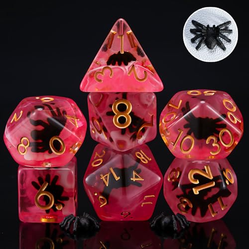 DND Spider Dice Set, Resin Cute Polyhedral Dice for Dungeons and Dragons, RPG, MTG D&D 7-DIE (D4, D6, D8, D10, D12, D20, D%) - color: Spider