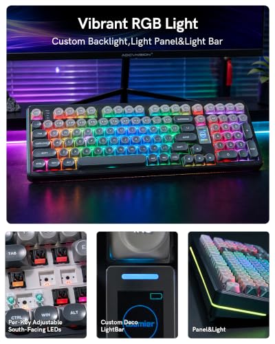 Keymatic Foundation Mechanical Keyboard,98% Pink Creamy Keyboard Gaming Keyboard,3 Mode with Multimedia Screen,RGB Backlit,Jelly MOA Profile keycaps for Win/Mac,Grey - color: Grey